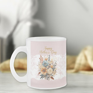 Caneca De Café Vidro Jateado Floral rosa-do-dia da mãe com na moda