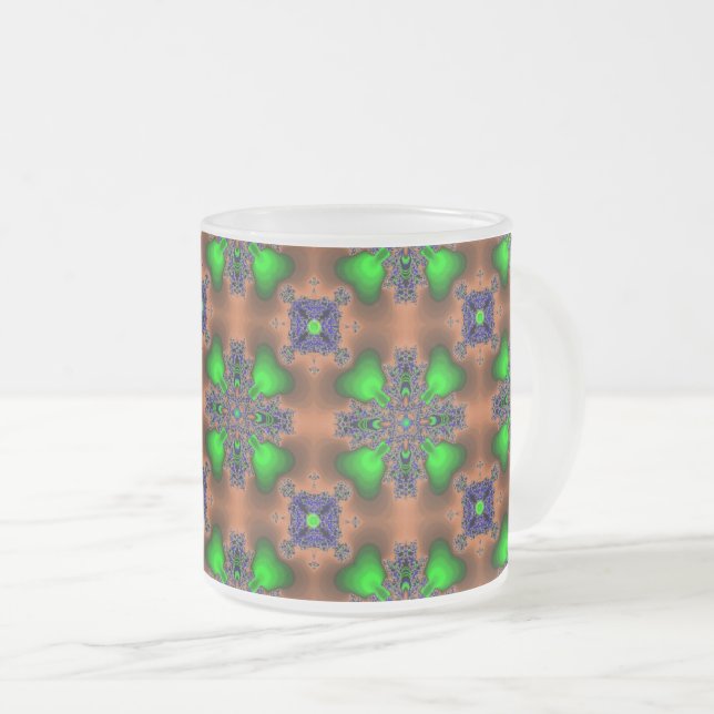 Caneca De Café Vidro Jateado Flores Artdeco em Estilo Retro (Frente Esquerda)