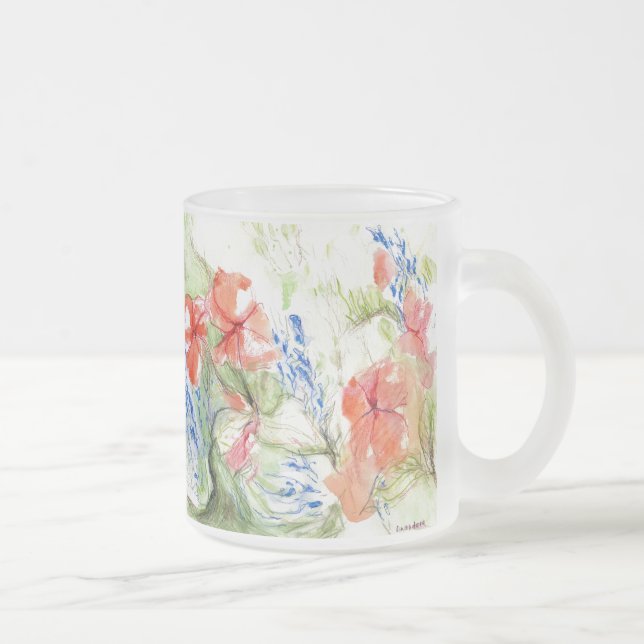 Caneca De Café Vidro Jateado Flores Balsam e Lobelia (Direita)