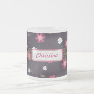 Caneca De Café Vidro Jateado Flores cor-de-rosa Fosco Copo de Café