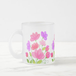 Caneca De Café Vidro Jateado Flores de Aquarela Design-42704