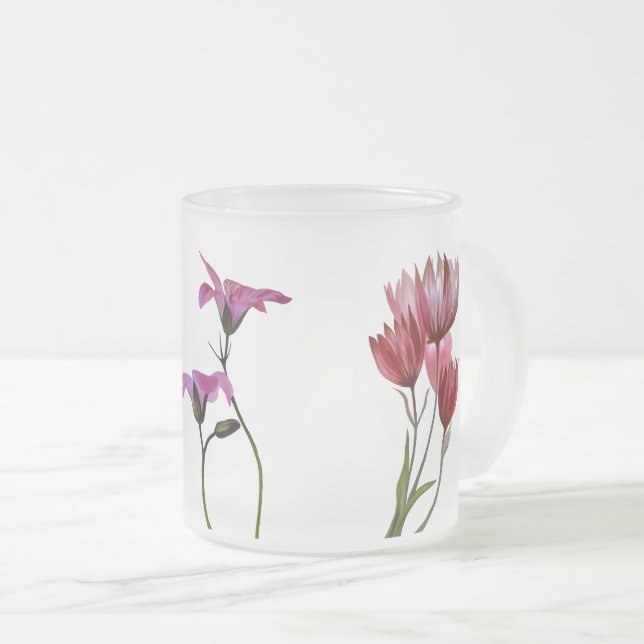 Caneca De Café Vidro Jateado Flores de fosco (Frente Esquerda)