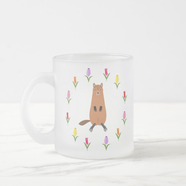 Caneca De Café Vidro Jateado Flores de Groundhog e Tulipas (Esquerda)