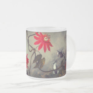 Caneca De Café Vidro Jateado Flores de Paixão com Pássaros Hummingbird