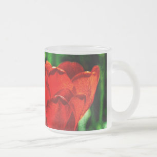 Caneca De Café Vidro Jateado Flores de tulipas vermelhas