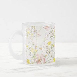 Caneca De Café Vidro Jateado flores delicadas com uma borboleta em estilo chinê