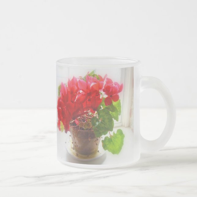 Caneca De Café Vidro Jateado Flores do Ciclame Vermelho (Direita)