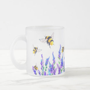 Caneca De Café Vidro Jateado Flores e abelha Café