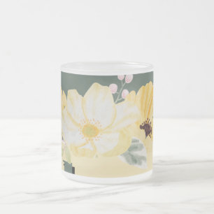 Caneca De Café Vidro Jateado Flores em Aquarela Moderna & Fundo Verde