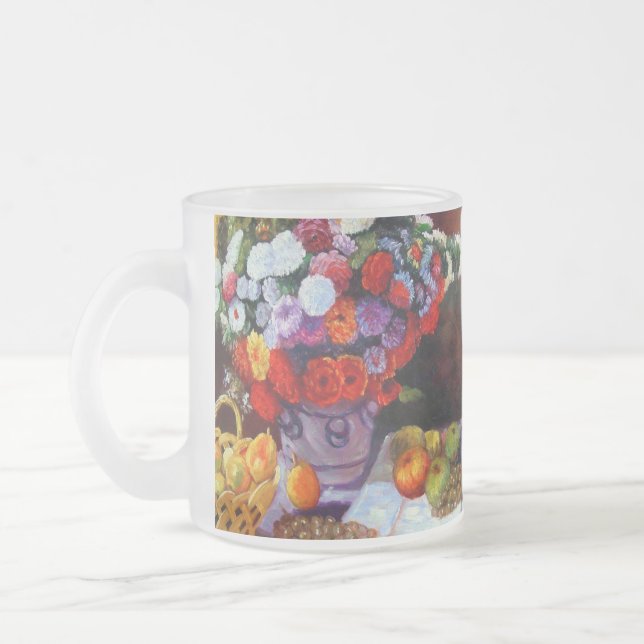 Caneca De Café Vidro Jateado Flores Monet e Frutas (Esquerda)
