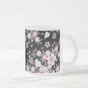 Caneca De Café Vidro Jateado Flores Rosa em Cascata Faltadas
