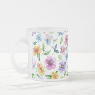 Caneca De Café Vidro Jateado Flores Sublimação do Padrão Floral- 95652