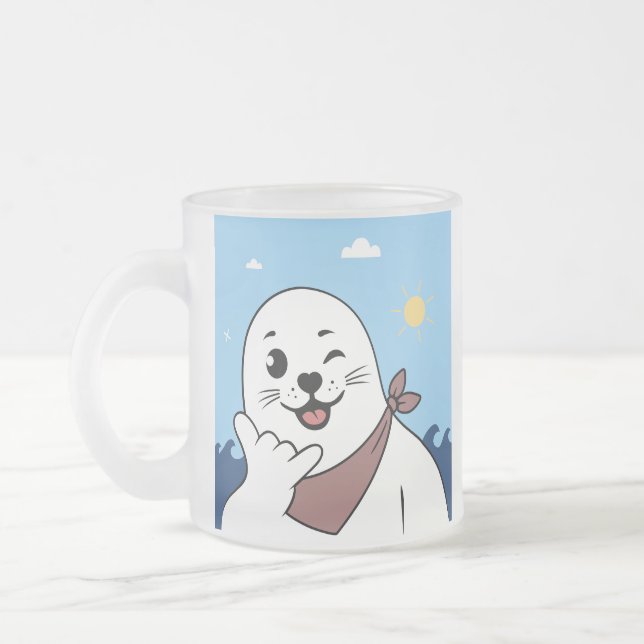 Caneca De Café Vidro Jateado Foca Piscando de Lenço na Cabeça Fazendo Sinal de  (Esquerda)