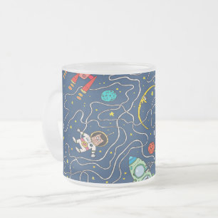 Caneca De Café Vidro Jateado foguete cosmonauta do gato