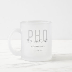 Caneca De Café Vidro Jateado Formando Cinza Preto Nome Data Grau PhD