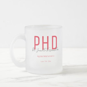Caneca De Café Vidro Jateado Formando Vermelho Negro Nome da Data Grau PhD