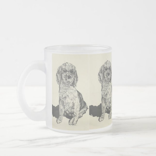 Caneca De Café Vidro Jateado fosco Beer Mug/ Cocker Spaniel (Esquerda)