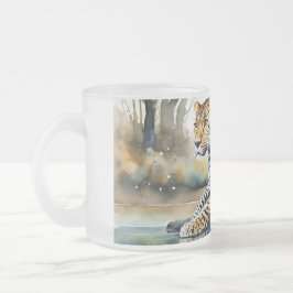 Caneca De Café Vidro Jateado Fosco com Leopardo solto