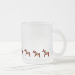 Caneca De Café Vidro Jateado Fosco de Cavalo Quente Red Dala Horse