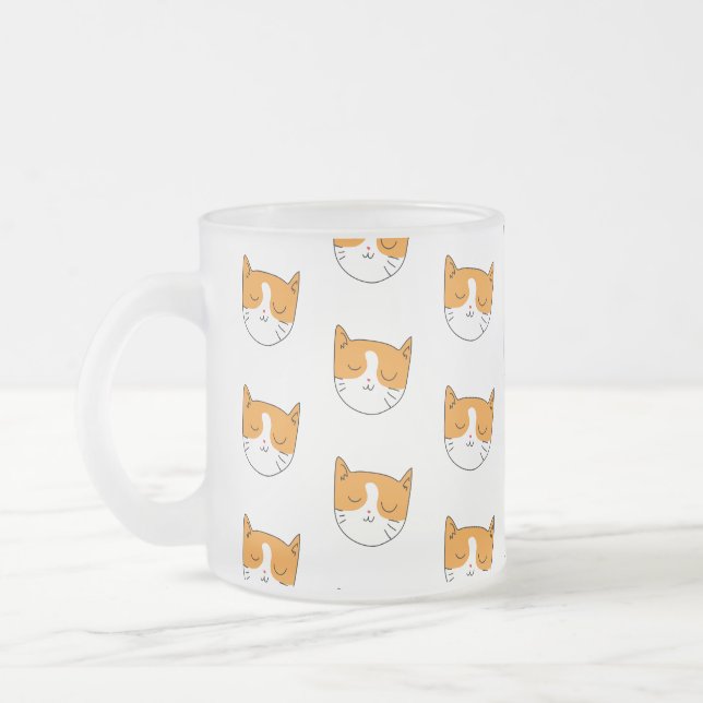 Caneca De Café Vidro Jateado Fosco De Gato Com Sono Bonito (Esquerda)
