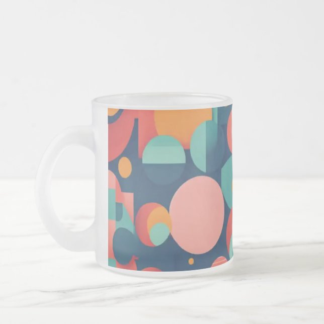 Caneca De Café Vidro Jateado Fosco Glass Mug 10 oz - Parte Geométrica Minimalis (Esquerda)