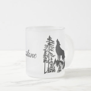 Caneca De Café Vidro Jateado Fosco Glass Mug-Yellowstone Wolf