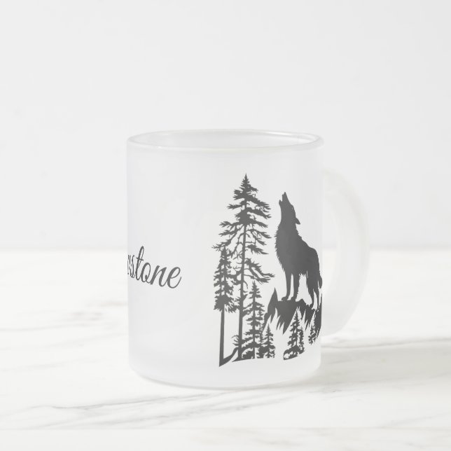 Caneca De Café Vidro Jateado Fosco Glass Mug-Yellowstone Wolf (Frente Esquerda)