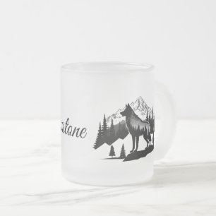 Caneca De Café Vidro Jateado Fosco Glass Mug-Yellowstone Wolf