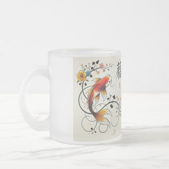 Caneca De Café Vidro Jateado Fosco Koi Mug (Esquerda)