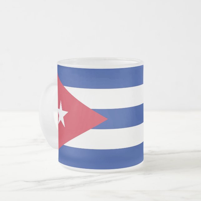 Caneca De Café Vidro Jateado Fosco pequena caneca de vidro com bandeira cubana (Frente Esquerda)