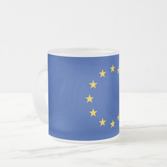 Caneca De Café Vidro Jateado Fosco pequena caneca de vidro com bandeira da Euro (Frente Esquerda)