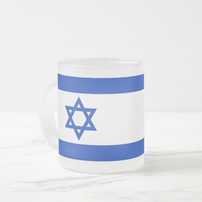 Caneca De Café Vidro Jateado Fosco pequena caneca de vidro com bandeira de Isra (Frente Esquerda)