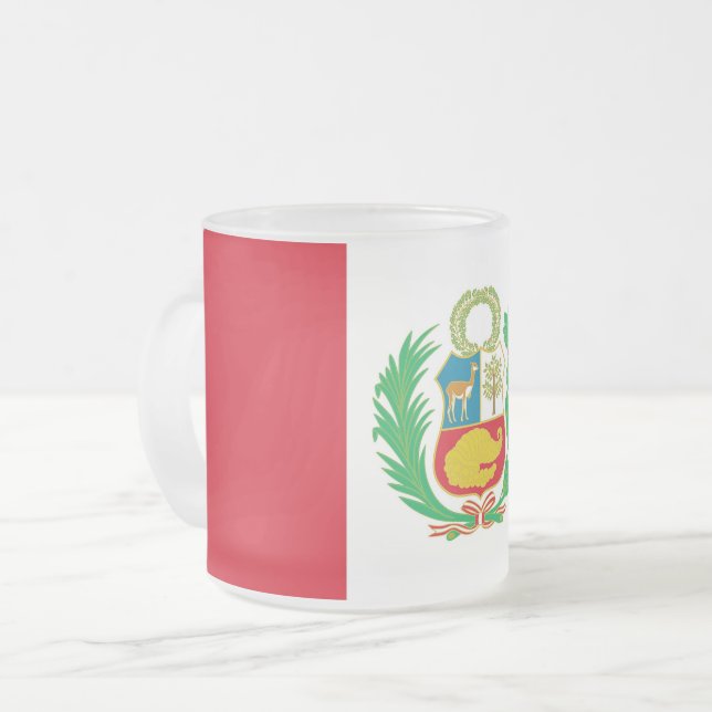Caneca De Café Vidro Jateado Fosco pequena caneca de vidro com bandeira do Peru (Frente Esquerda)