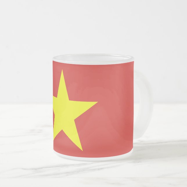 Caneca De Café Vidro Jateado Fosco pequena caneca de vidro com bandeira do Viet (Frente Esquerda)