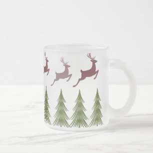 Caneca De Café Vidro Jateado Fosco Reindeer e Pine Tree Christmas Mug