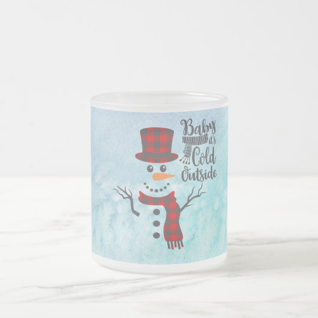 Caneca De Café Vidro Jateado Fosco Winter Snowman Black Script Mug (Centro)