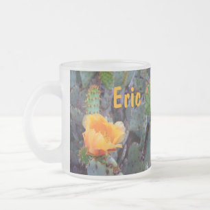 Caneca De Café Vidro Jateado Foto alaranjada da flor do cacto do opuntia da