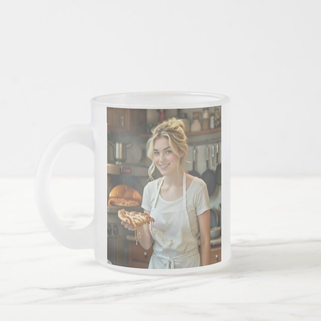 Caneca De Café Vidro Jateado Foto de comer pizza personalizar (Esquerda)