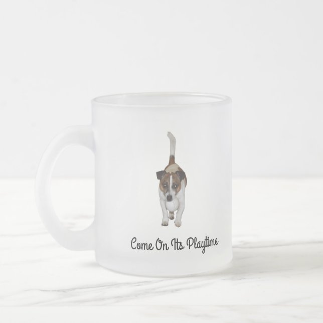 Caneca De Café Vidro Jateado Fox Terrier Pulando Em Uma Árvore, (Esquerda)