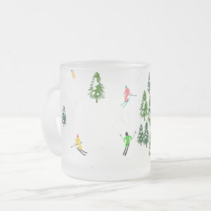 Caneca De Café Vidro Jateado Freeride Alpino Skiers Illustring Skier