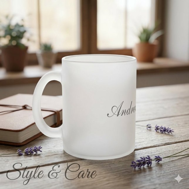 Caneca De Café Vidro Jateado Frosted Glass Mug with Custom Name Touch (Frosted Glass Mug with Custom Name Touch)