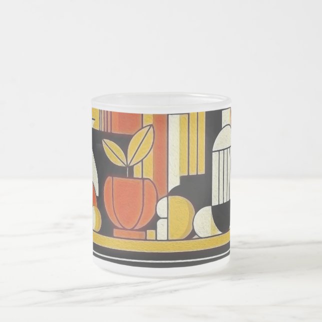 Caneca De Café Vidro Jateado Frutas e garrafas estilizadas (Centro)