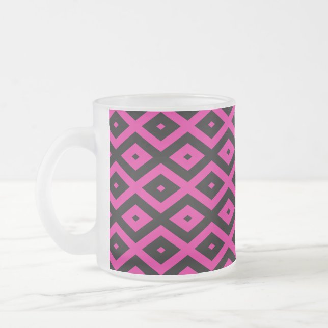 Caneca De Café Vidro Jateado Fuchsia e padrão de diamante preto (Esquerda)