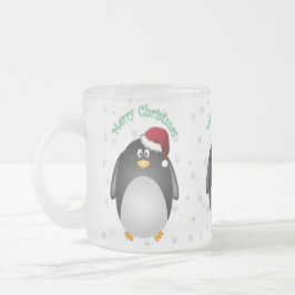 Caneca De Café Vidro Jateado Fundo transparente do pinguim do Feliz Natal