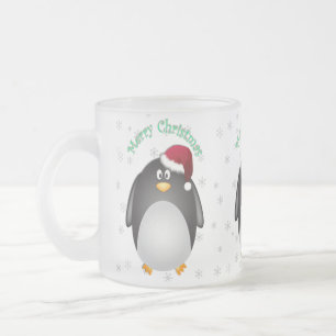 Caneca De Café Vidro Jateado Fundo transparente do pinguim do Feliz Natal