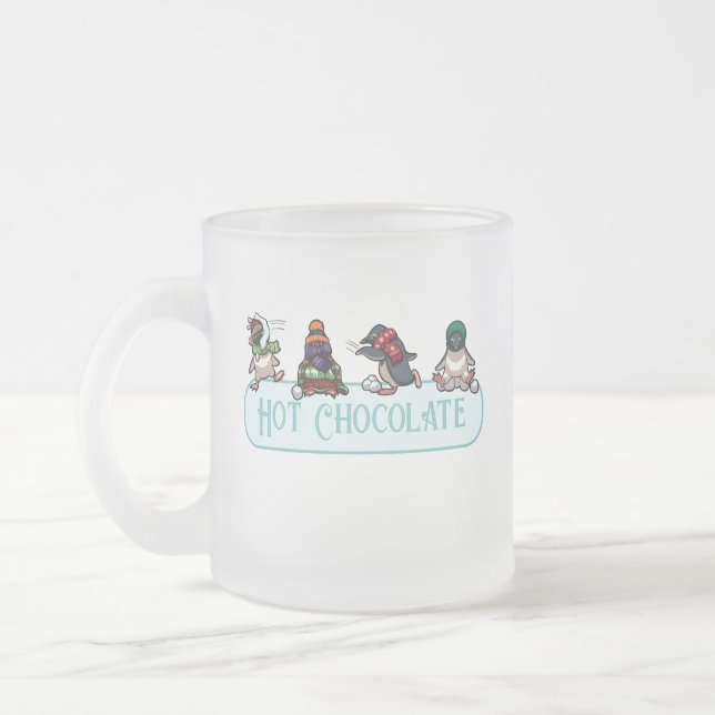 Caneca De Café Vidro Jateado Funny Penguins Hot Chocolate Snowballing Cartoon (Esquerda)