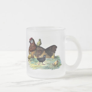 Caneca De Café Vidro Jateado Galinheiros Animais Antigos