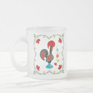 Caneca De Café Vidro Jateado Galo Tradicional de Portugal em preto
