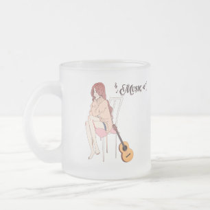 Caneca De Café Vidro Jateado Garota com guitarra, anime garota