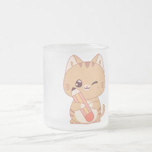 Caneca De Café Vidro Jateado gata gata gato adora design